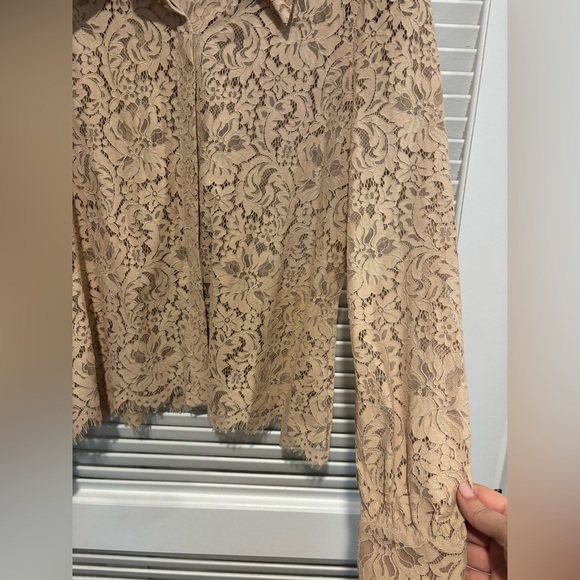 L’Agence Jenica Biscuit Beige Lace Long Sleeve Collared Blouse Size XL - Picture 5 of 7